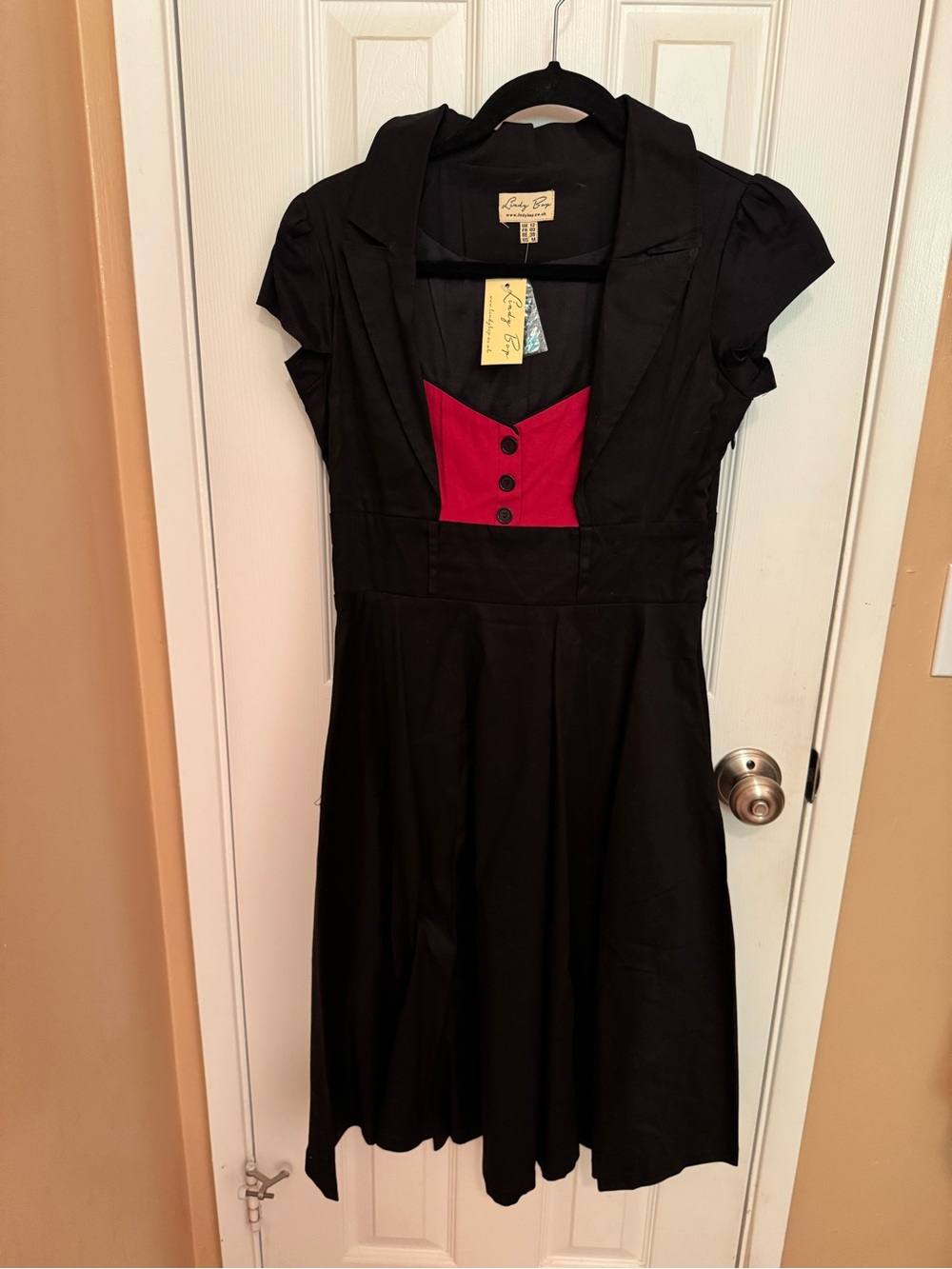 Lindy Bop Black Dress with Red Bodice Accent NWT
